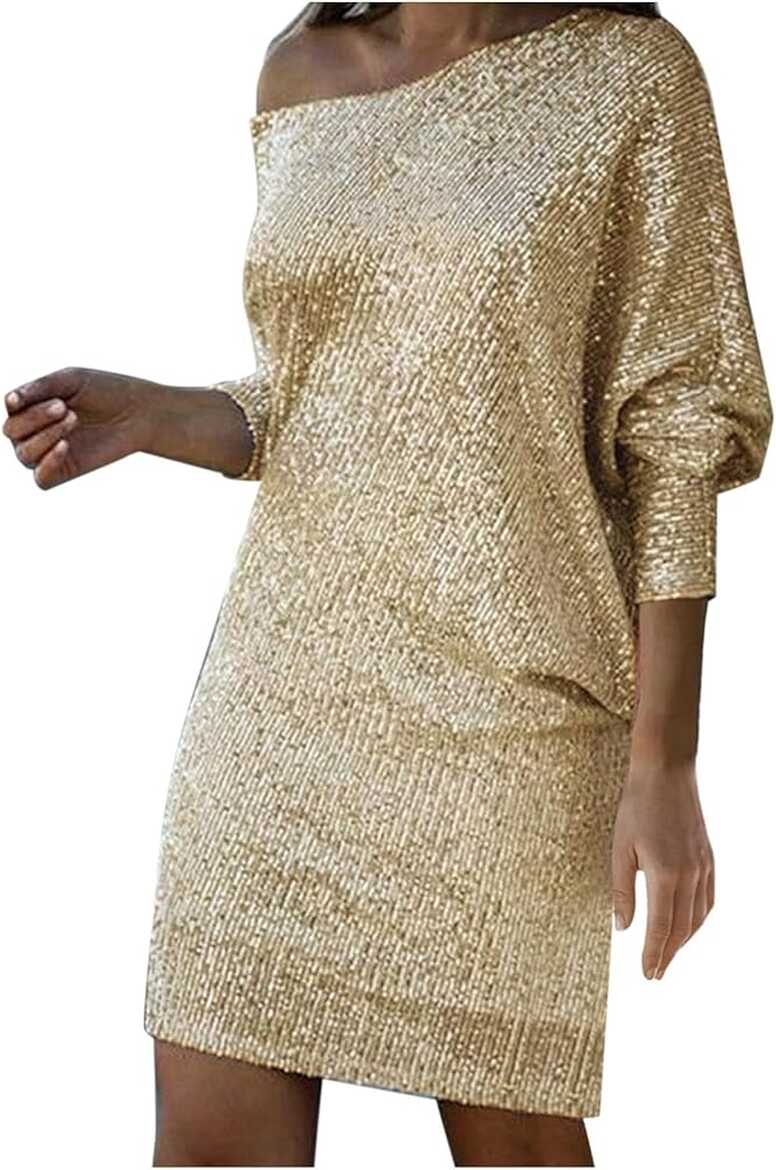 Amazon.com: WALKFB Womens Long Sleeve Sparkly Short Dresses Long ...