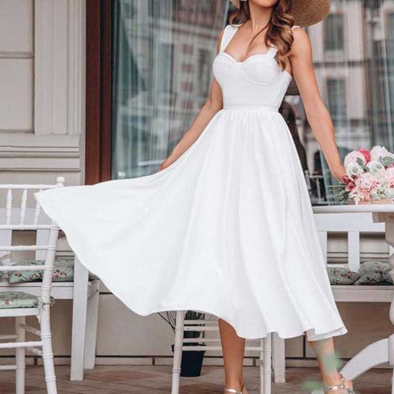 Amazon.com: White Dress Women Sexy Sleeveless Backless Casual Midi ...