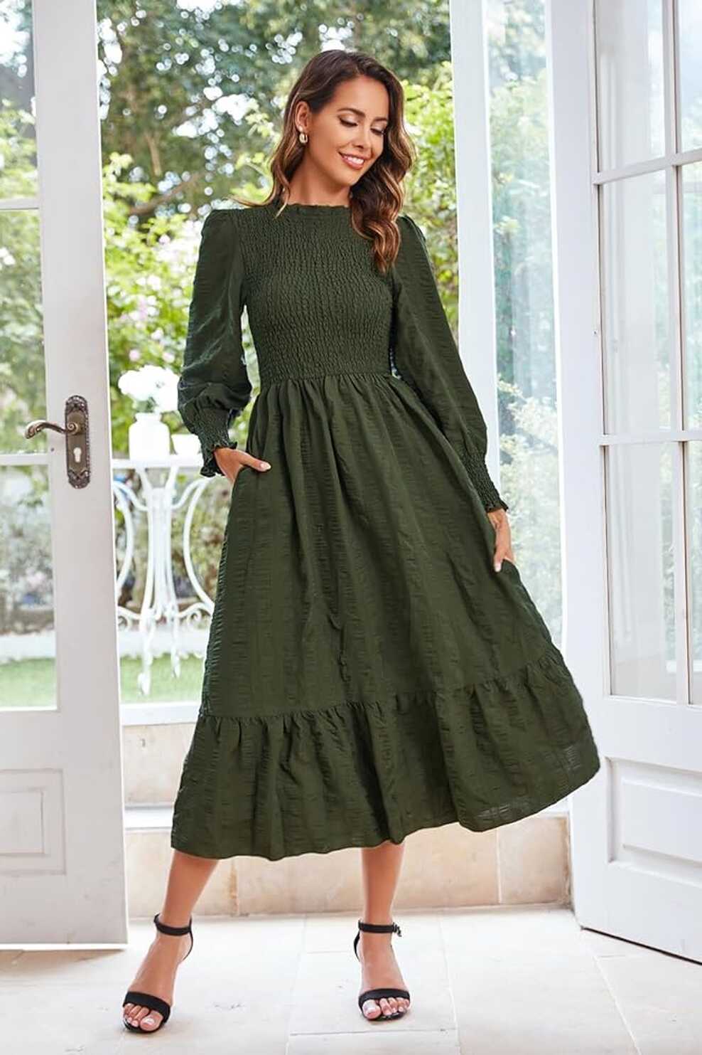 Amazon.com: Women&#39;s Casual Midi Dress 2024 Spring Fall Long Sleeve ...