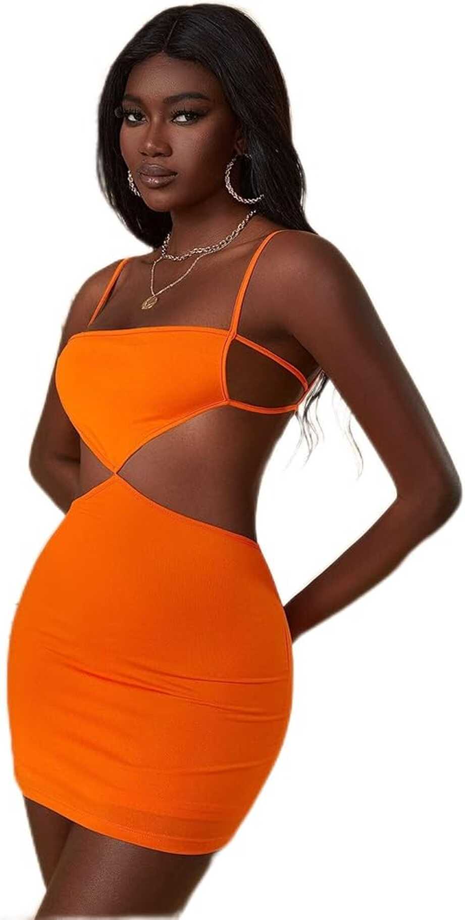 Amazon.com: Women&#39;s Dresses Neon Orange Crisscross Backless Slit ...