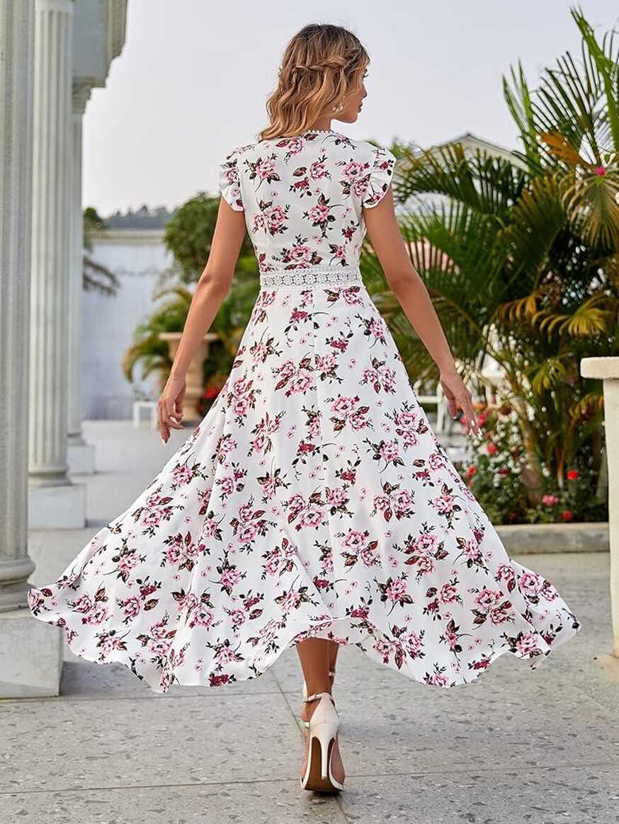 Amazon.com: Women&#39;s Midi Dress Summer All Over Floral Print High ...