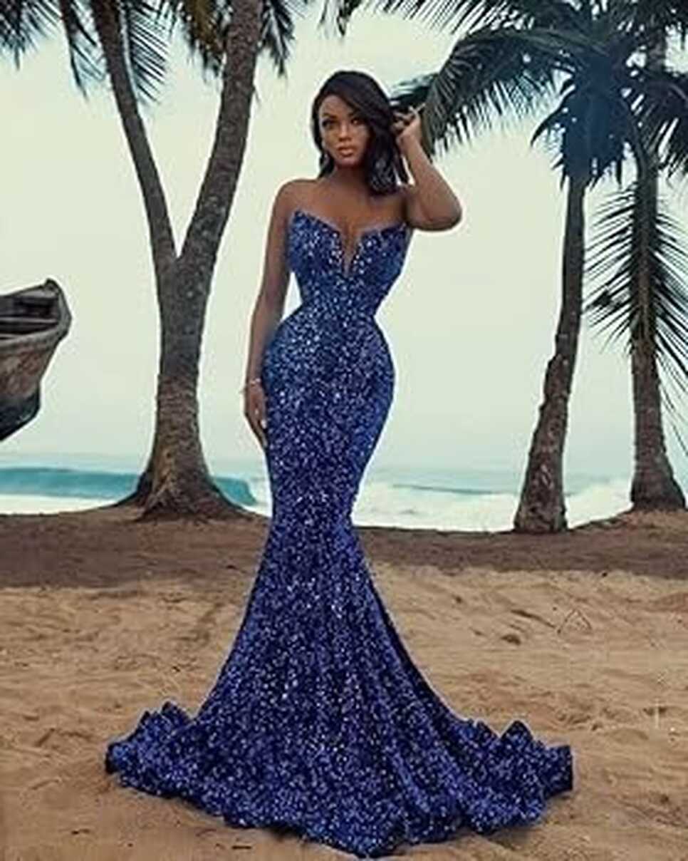 Amazon.com: Women&#39;s Sequin Strapless Sweetheart Mermaid Prom Dress ...