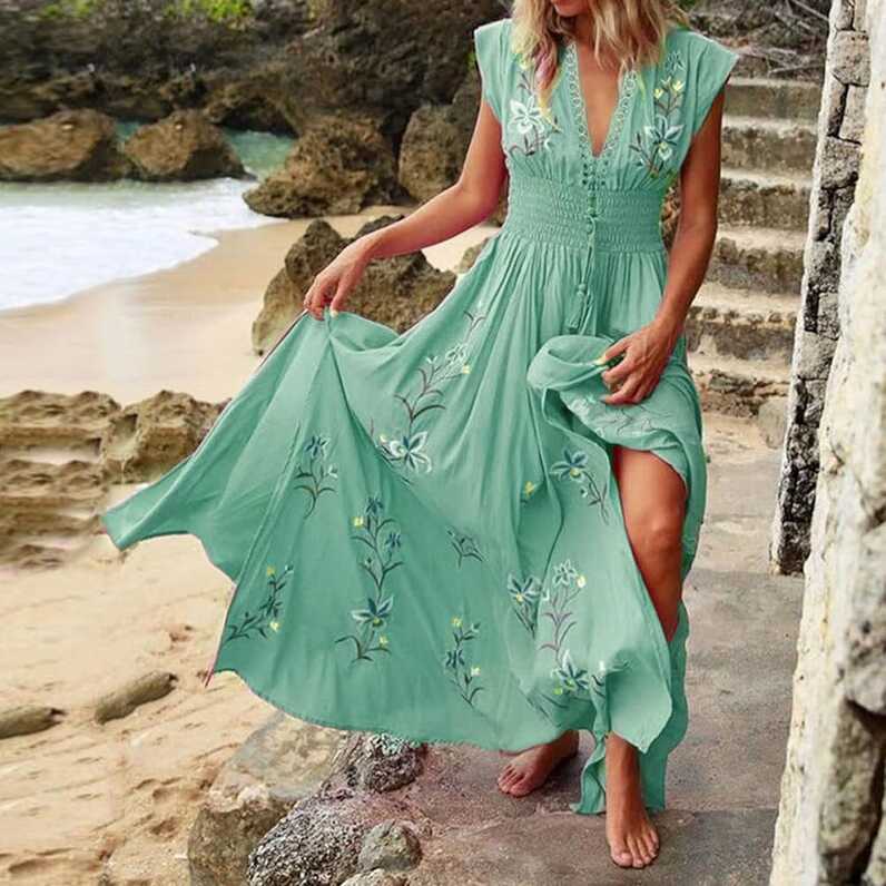 Amazon.com: Women&#39;s Spring Summer Dress Puff Sleeve Summer Beach ...