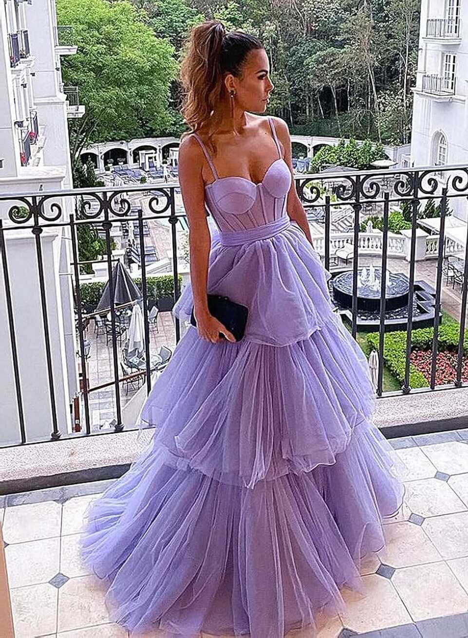 Amazon.com: Women&#39;s Tiered Tulle Prom Dresses Sweetheart Long ...