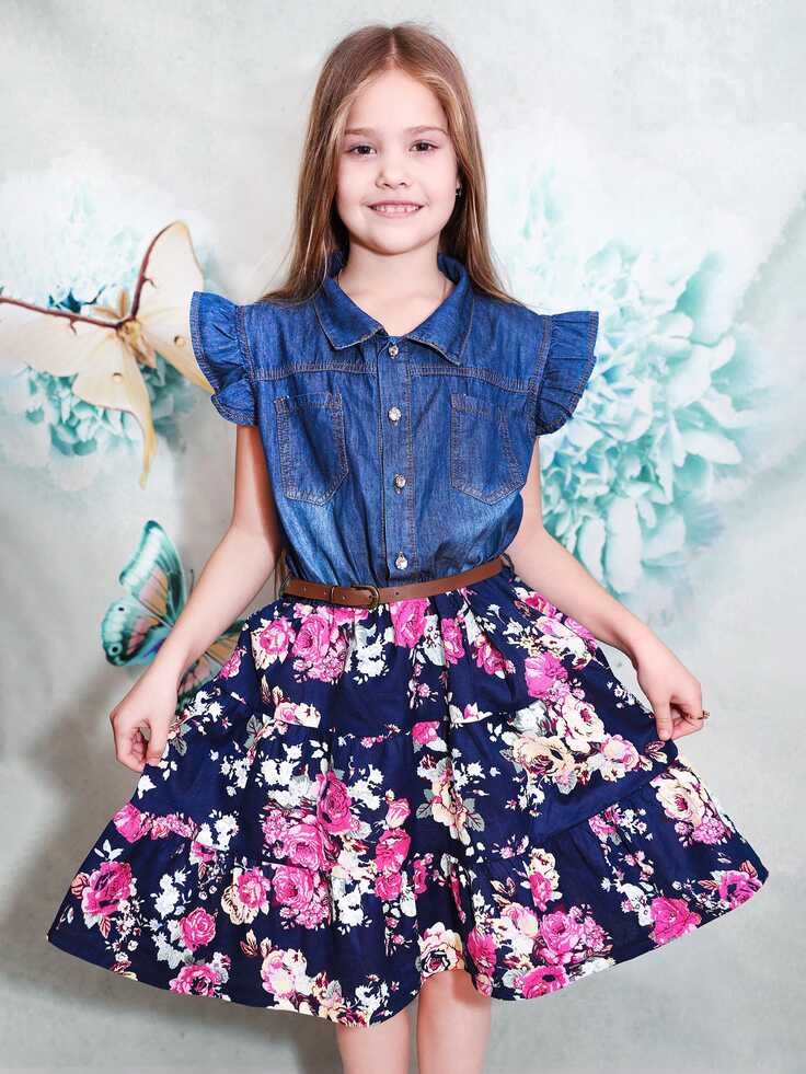 Amazon.com: YJ.GWL Girls Dresses, Denim Tops Flower Girls Dress ...