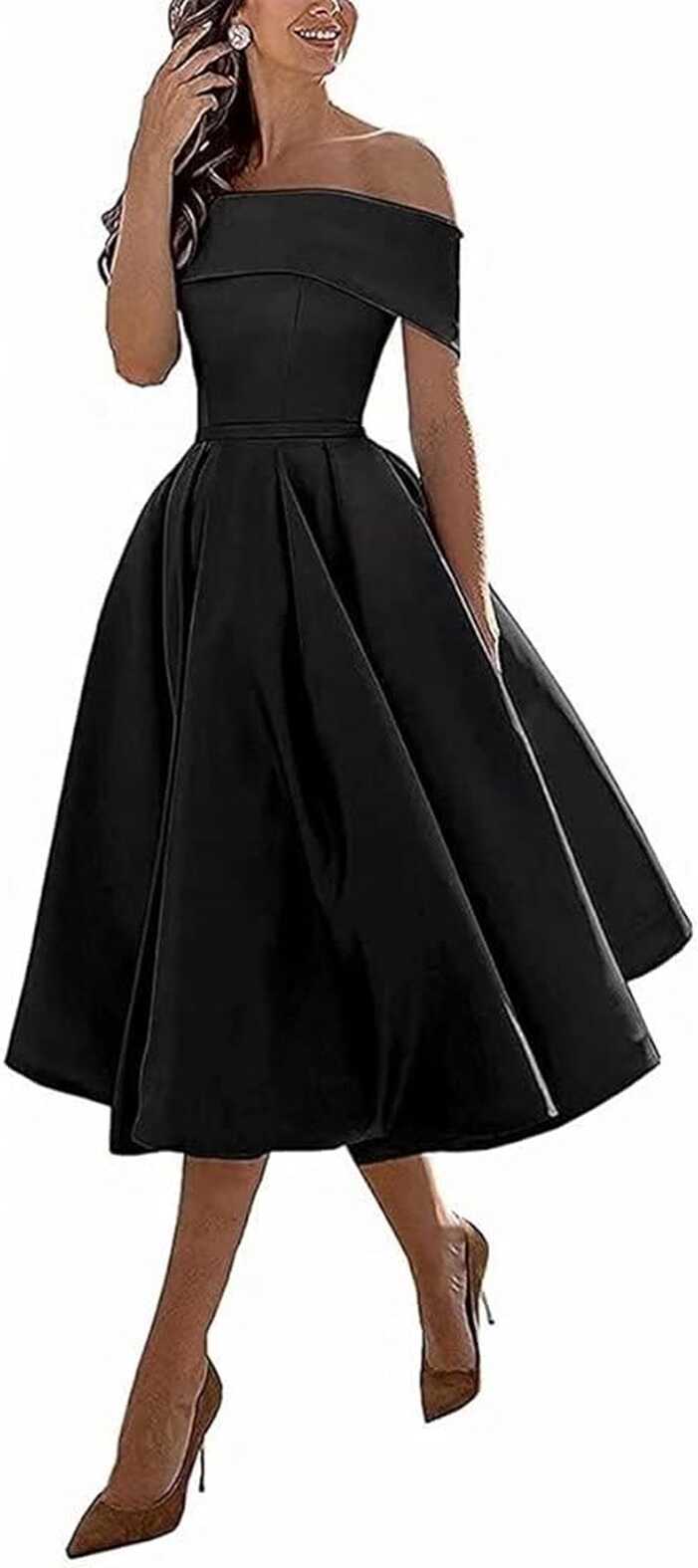 Amazon.com: YWXYMGE Knee-Length Satin Off Shoulder Homecoming ...