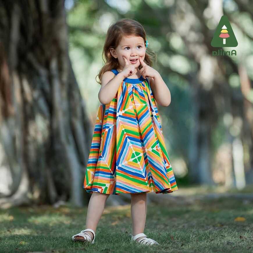 Amila Baby Girl Dress 2023 Summer New 100% Cotton Cute Geometric ...