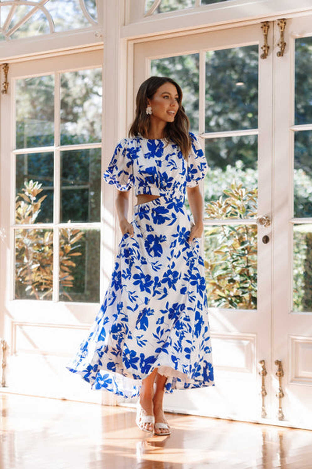 Aminah Puff Sleeve Dress - Blue Floral - Petal &amp; Pup