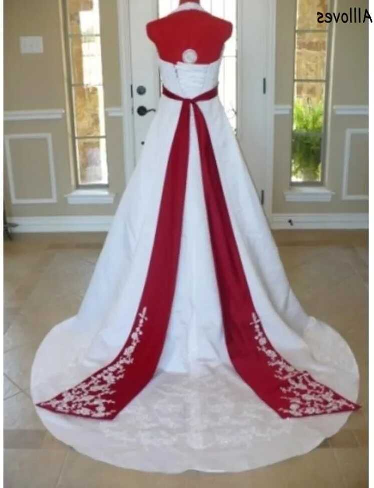 And African Red White A Line Wedding Dresses Halter Elegant Satin ...