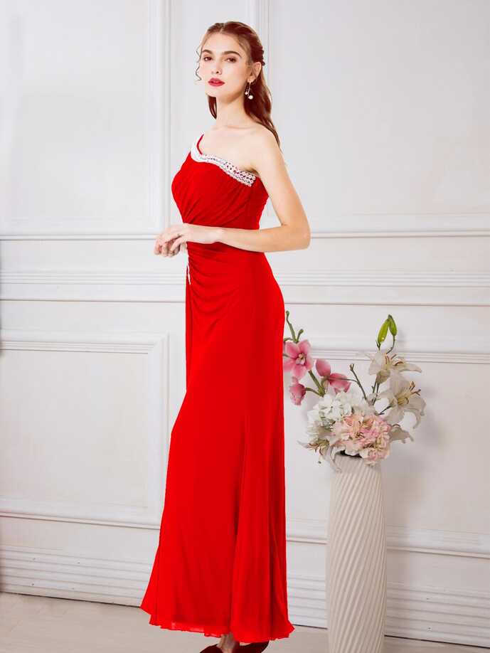 Angel-fashions Red Evening Dress Women&#39;s Elegant One Shoulder ...