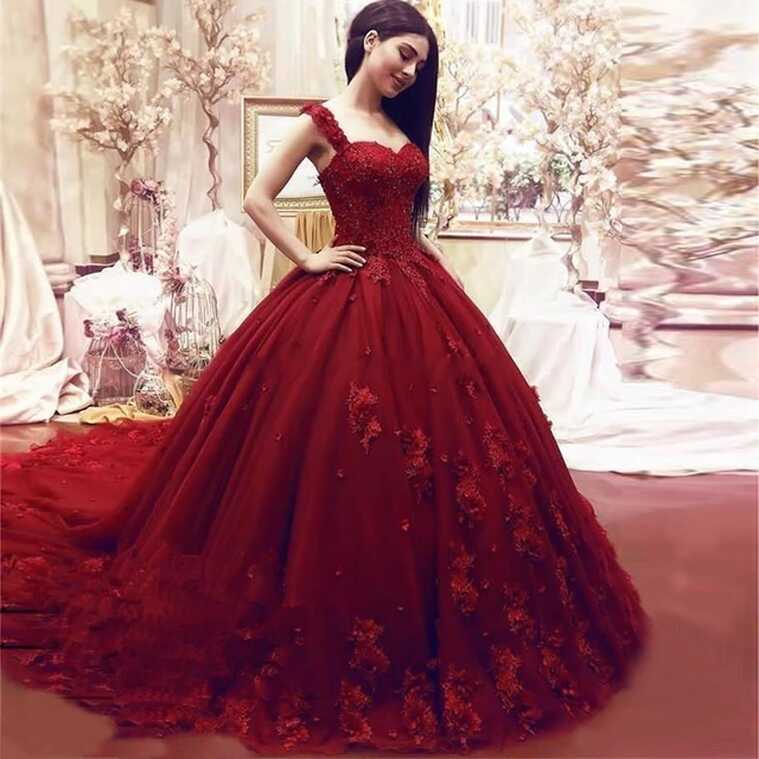 Angelsbridep Burgundy 3D Appliques Princess Ball Gown 15 Year Old ...