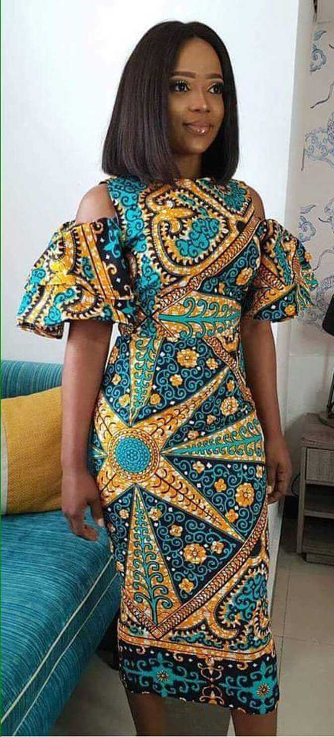 Ankara Cold Shoulder Pencil Gown, African Midi Dress, African ...