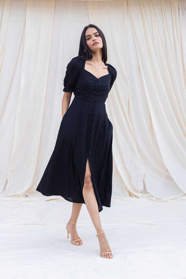 Ankle Length Midi Dress - Buy Black Rayon Midi Dress Online