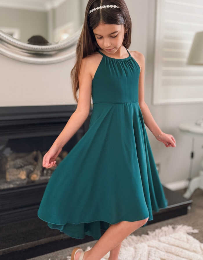 Anna Girls Hi Low Dress - Forest Green – A Little Lacey