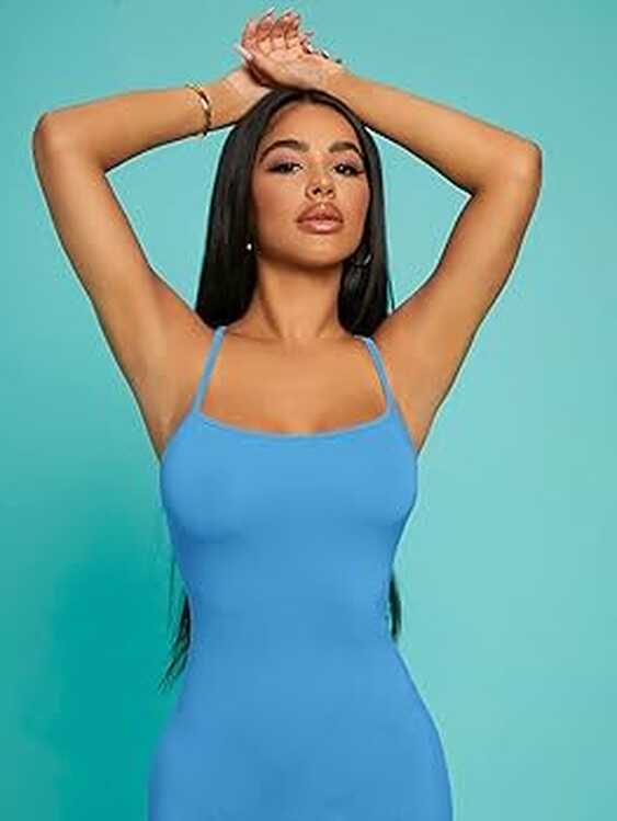 Aoderda Solid Criss-cross Backless Bodycon Dress (Color : Blue ...