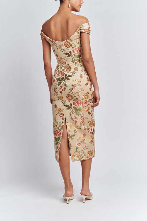 Apollonia Gold Floral Brocade Corset Dress