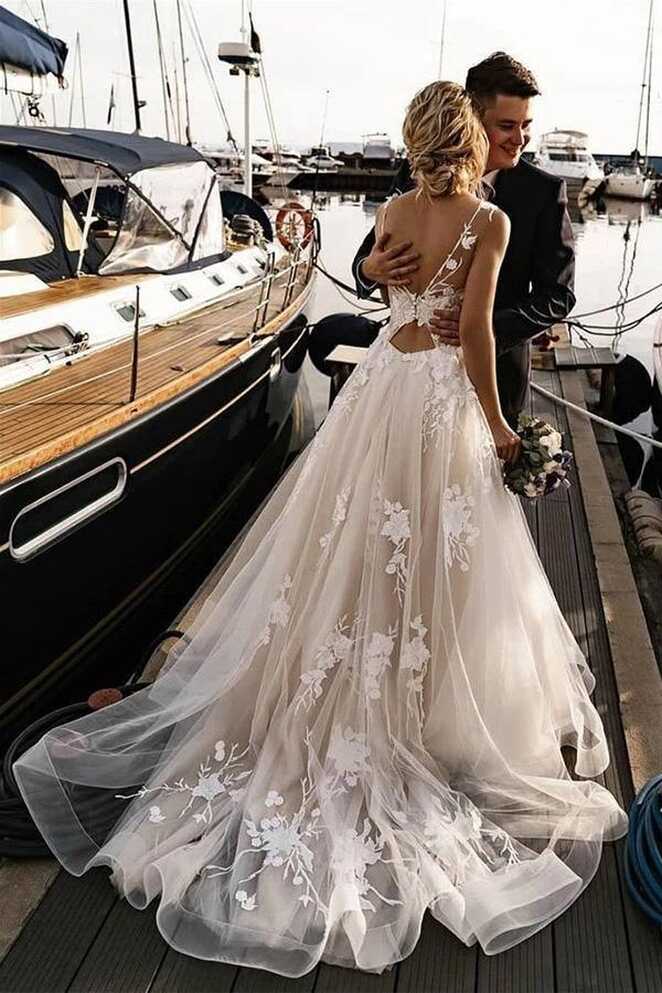 Applique Beach Wedding Dresses Backless Wedding Gown – Pgmdress