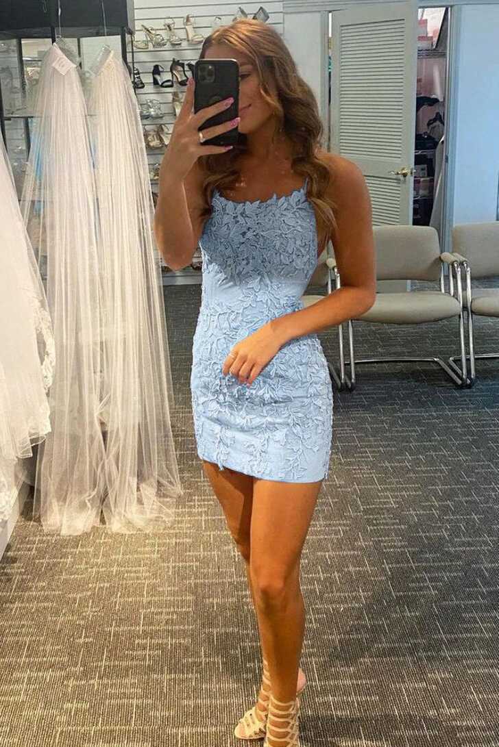 Appliques Lace Spaghetti Straps Homecoming Dress | Homecoming ...