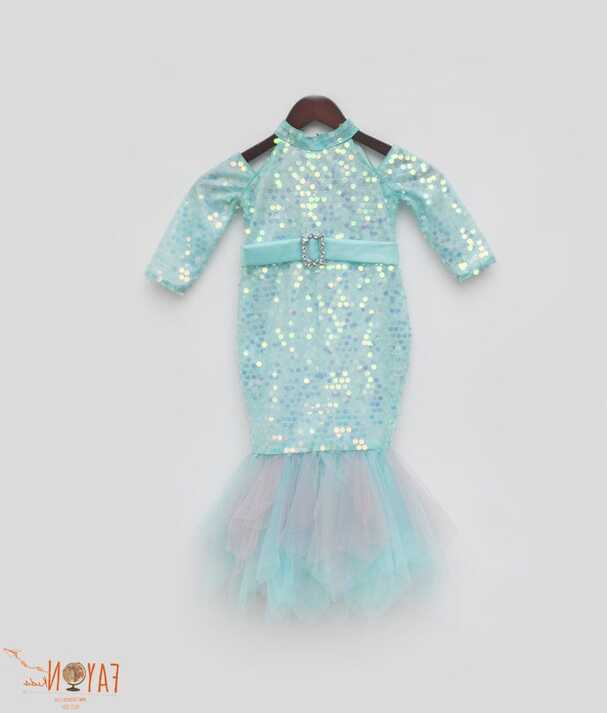 Aqua Sequins Mermaid Dress for Girls – FayonKids