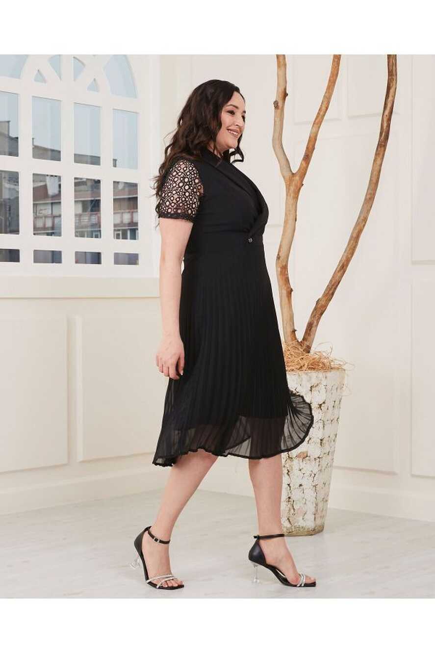 Arden Plus Size Short Evening Dress, Black Chiffon, Pleated Skirt ...