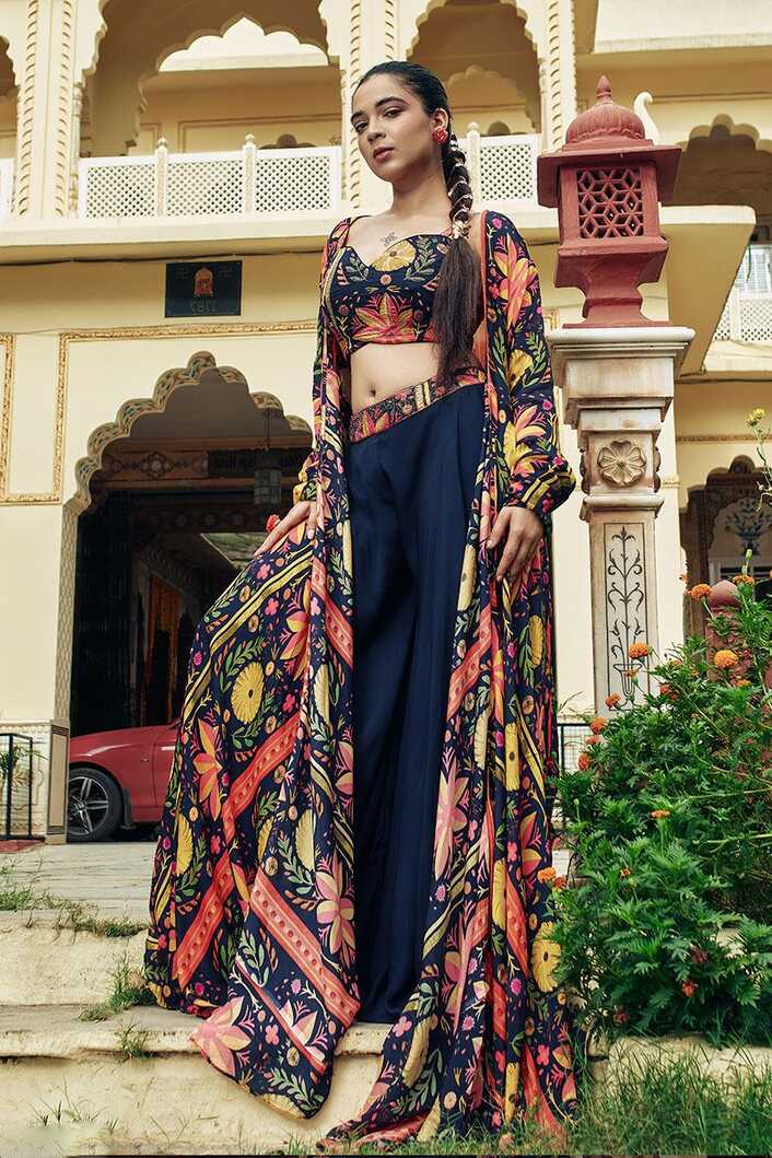 Artistic Navy Blue Designer Indo-Western Dress with Jacket for ...