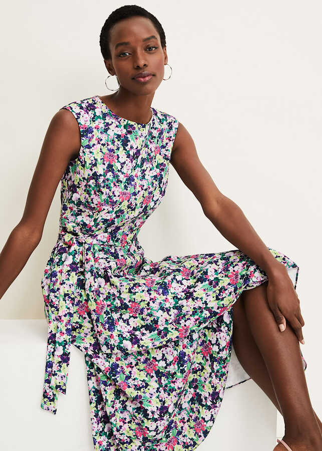 Arya Floral Frill Hem Sleeveless Midi Dress | Phase Eight UK |