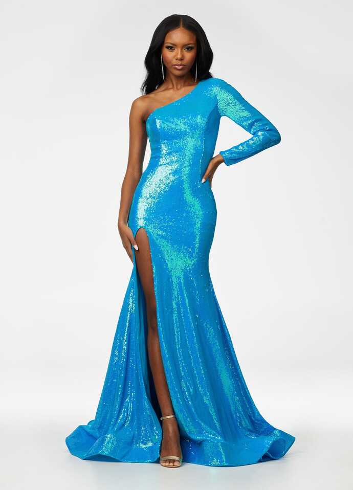 Ashley Lauren 11026 Size 4 Neon Blue Prom Dress One Shoulder ...