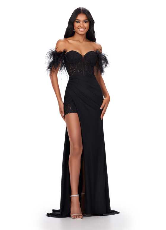 Ashley Lauren 11618 Long Prom Dress Corset Off Shoulder Lace ...