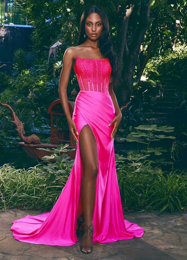 Ashley Lauren 11690 Size 6,8 Hot Pink Sheer Crystal Corset Prom ...