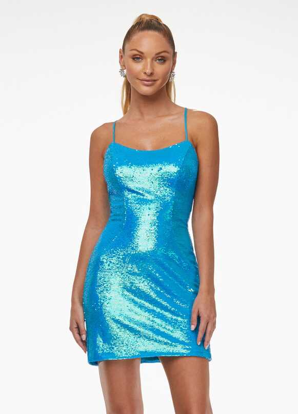 Ashley Lauren 4446 Size 4 Neon Blue Cocktail Dress Scoop neckline ...