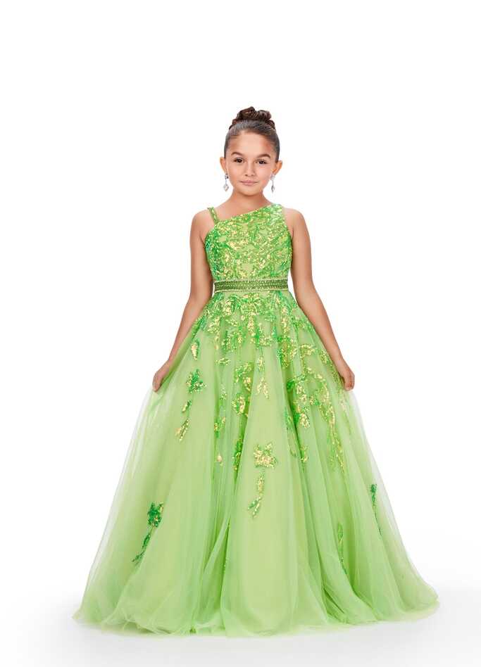 Ashley Lauren Kids 8240 Size 6 Neon Green Girls Long Tulle Sequin ...