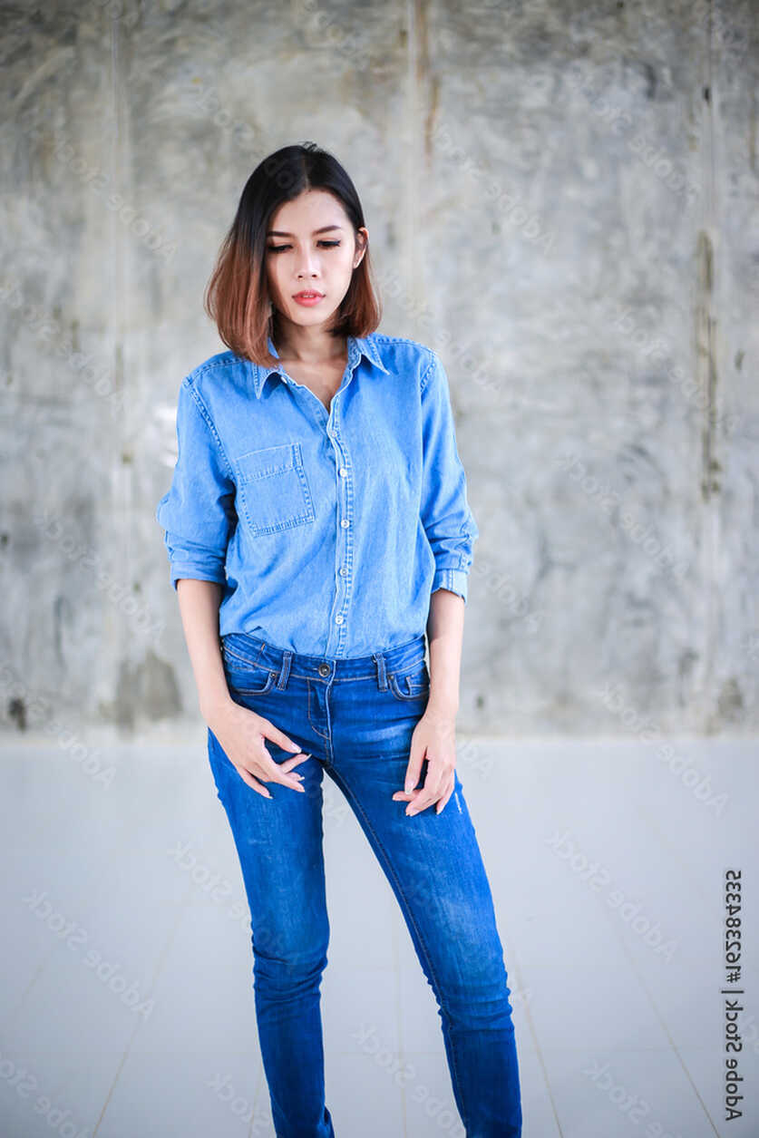 Asian woman casual outfits standing in jeans and blue denim shirt ...