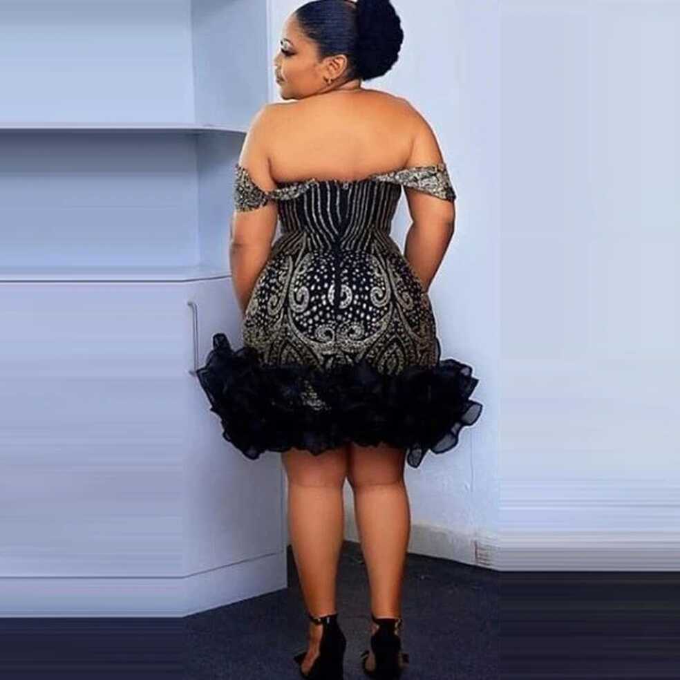 Aso Ebi Black Party Dresses Short Beaded Appliques Tight With ...