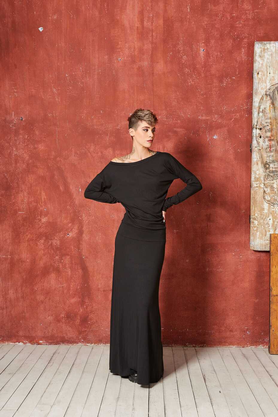 Asymmetric Dress, Long Sleeve Dress, Black Maxi Dress, Trendy Plus ...