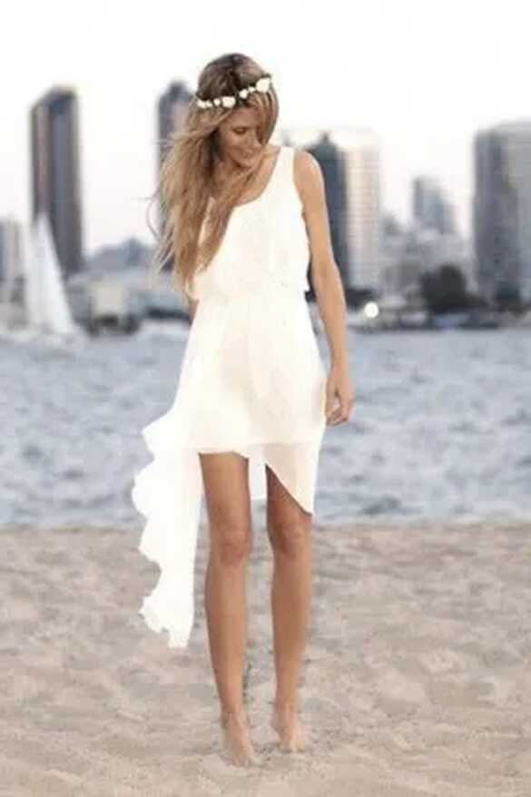 Asymmetrical Ivory Short Summer Beach Wedding Dress - VQ