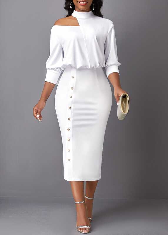 Asymmetry Stand Collar White Bodycon Dress | Rosewe.com - USD $22.98