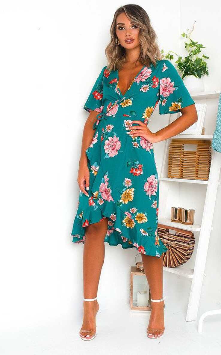 Athena Floral Chiffon Wrap Dress at ikrush