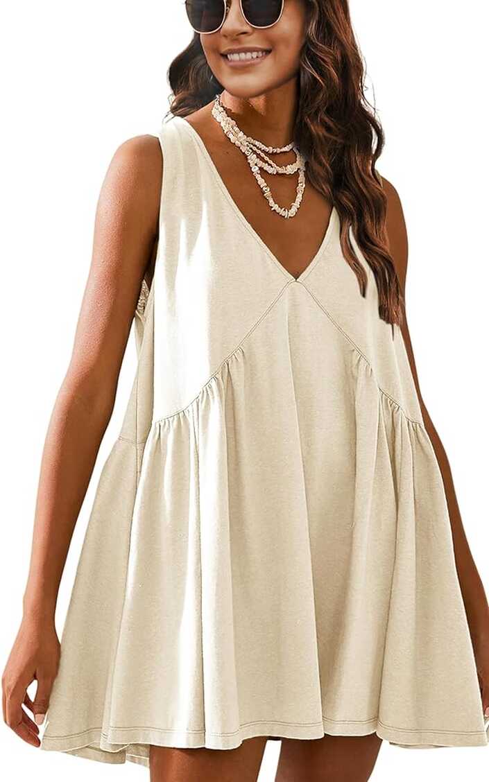 Athlisan Womens Summer Sleeveless Mini Dress Casual Loose V Neck ...