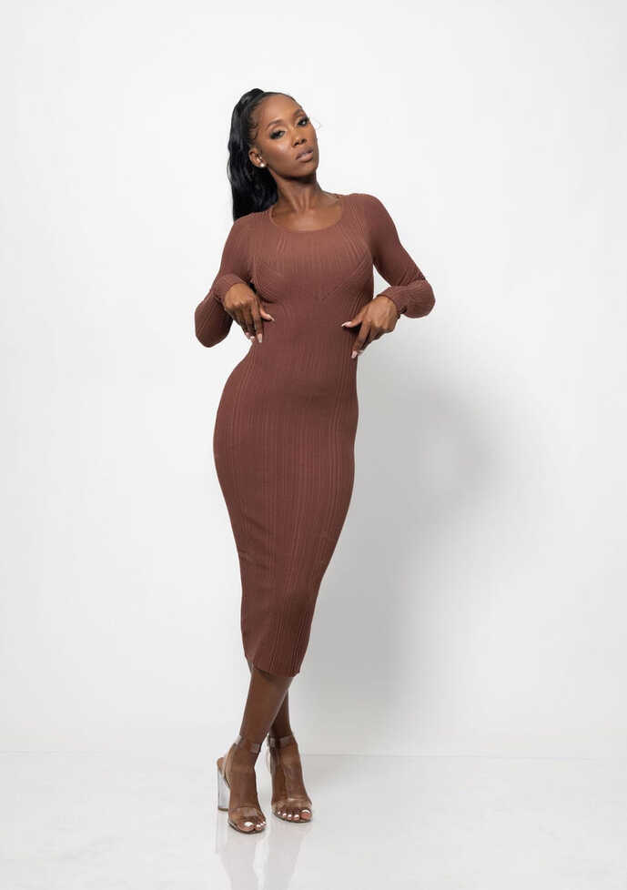 Autumn&#39; Ribbed Knit Midi Dress-Chocolate – Essentials and Lace