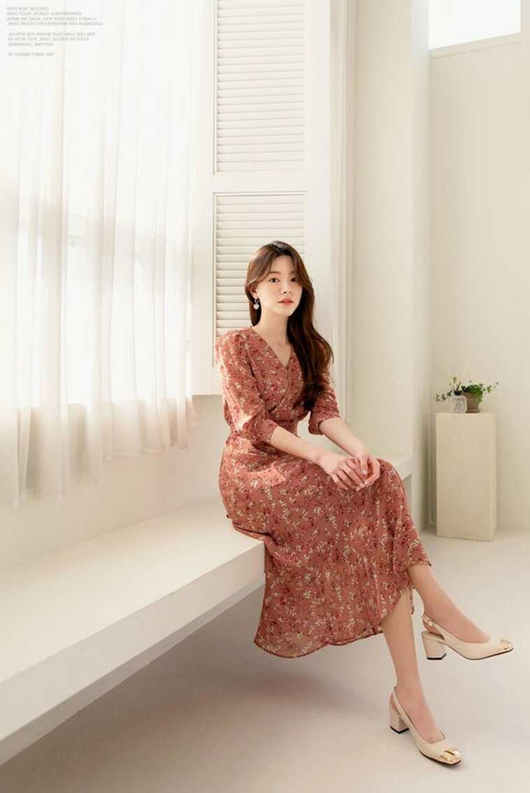 Autumn Floral Long Mini Dress Korean Style Plus Size Dress CLD0052 ...