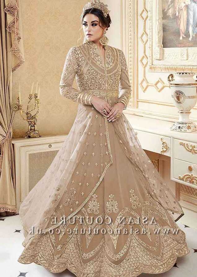 BEIGE INDIAN MAXI EVENING WEDDING DRESS | Asian Party Wear