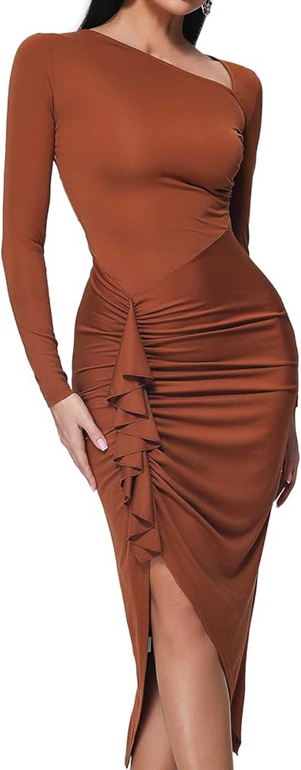 BELLA BARNETT Ruched Midi Dress Classy Bodycon Dresses for Women ...