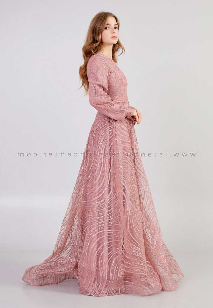 BELLAMARE FASHION Long Sleeve Maxi Tulle A - Line Regular Pink ...