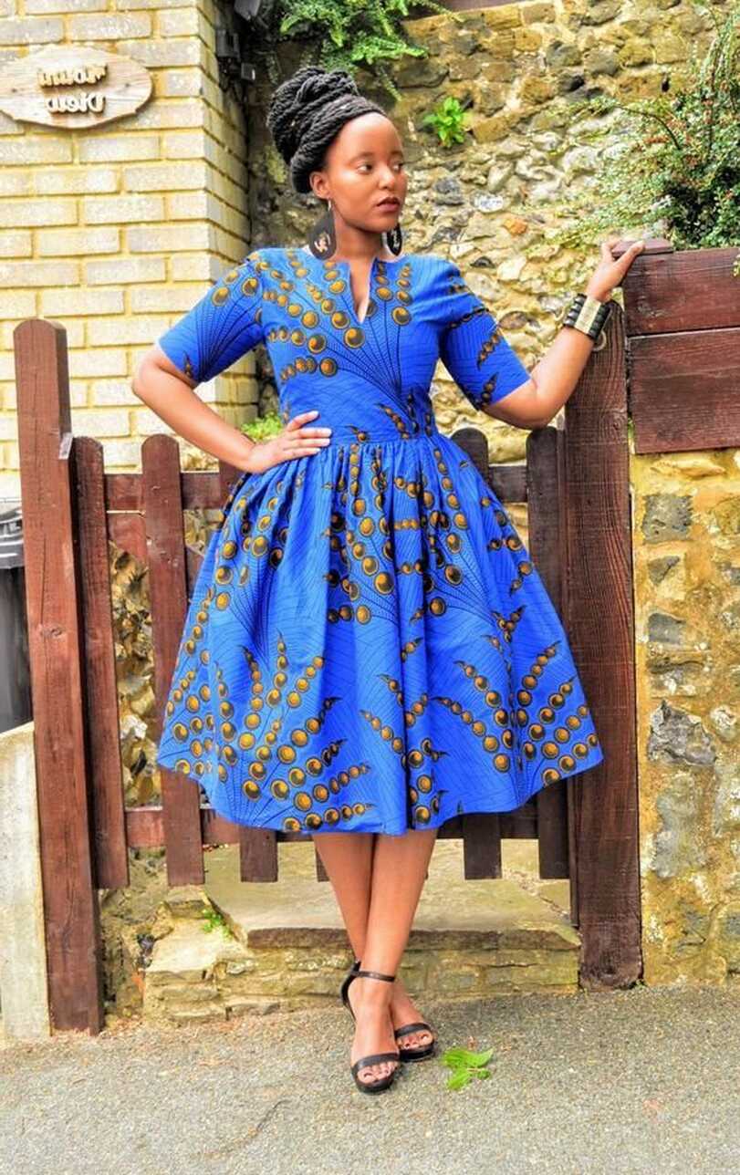 BINA full African print dress in a vibrant blue with cut out at ...