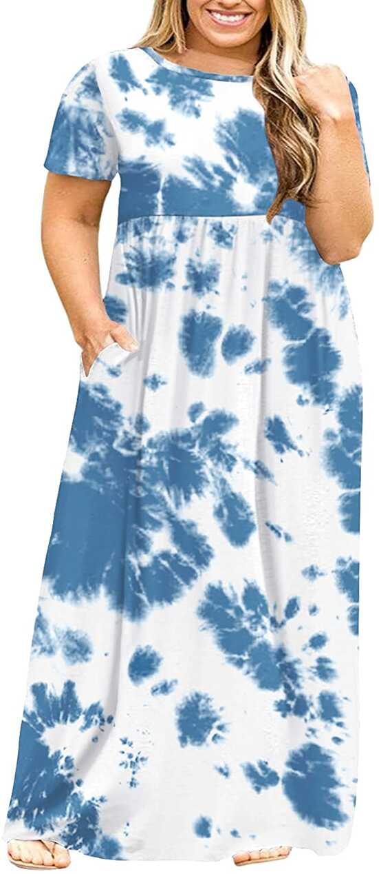 BISHUIGE Women Summer L-6X Plus Size Maxi Dress Long Dresses with ...