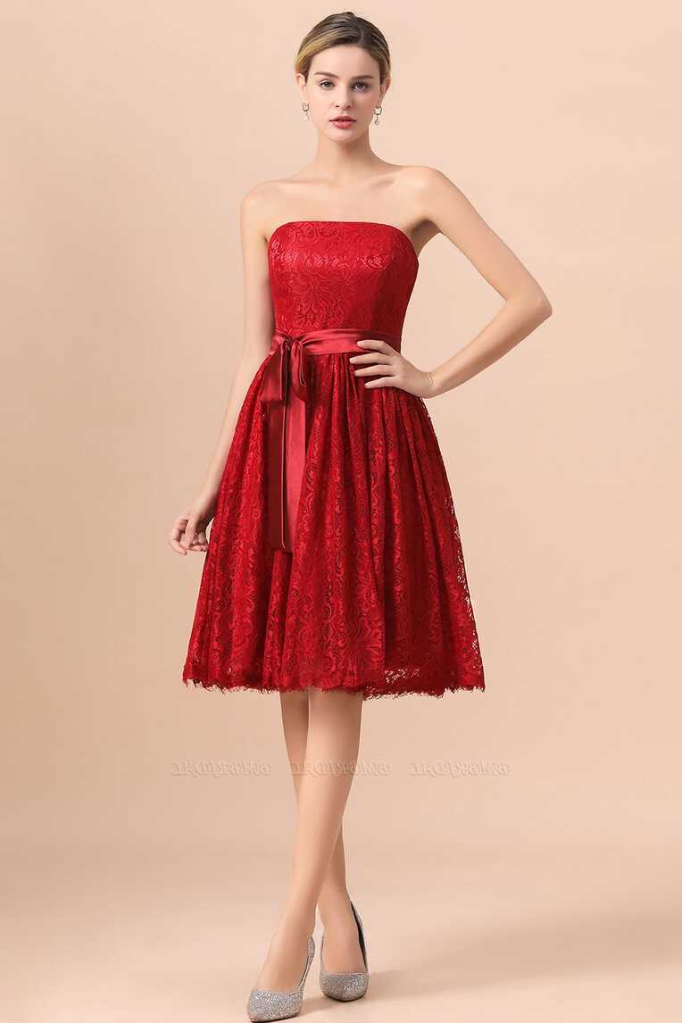 BMbridal Pretty Strapless Red Lace Bridesmaid Dresses Sleeveless ...