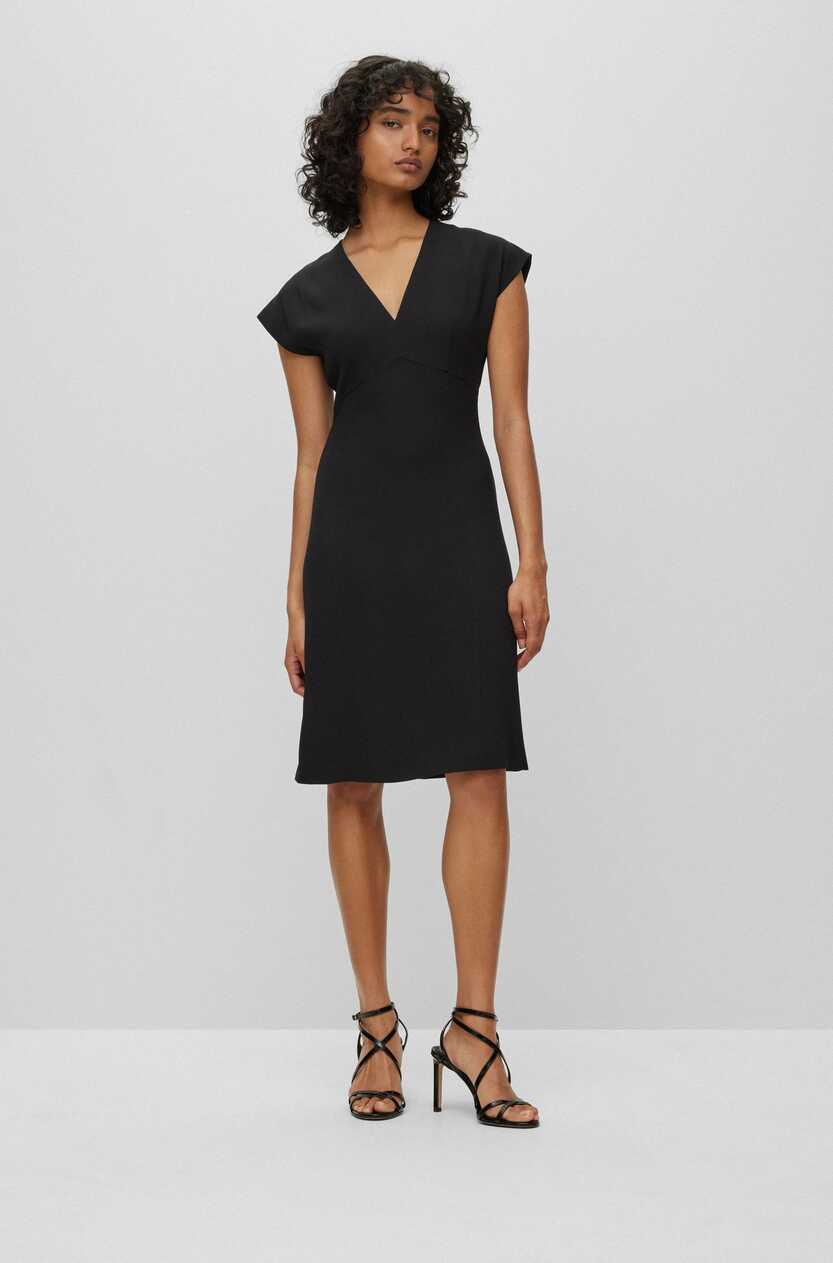 BOSS - Slim-fit V-neck dress with cap sleeves