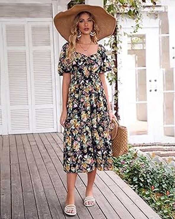 BTFBM Women Summer Dresses 2024 Casual Flowy Beach Square Neck ...