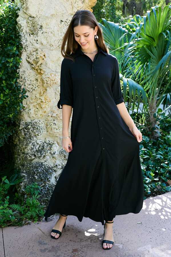 BUTTON FRONT MAXI-BLACK – Pashmina Collection