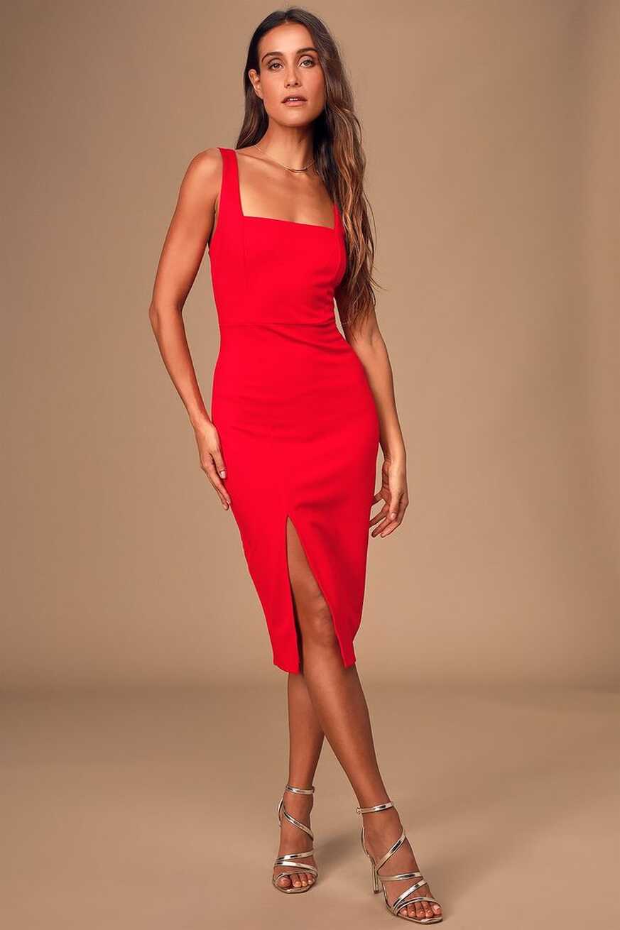 Baby, You&#39;re The One Red Sleeveless Bodycon Midi Dress | Midi ...